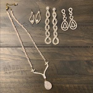 Rhinestone earrings and necklace lot